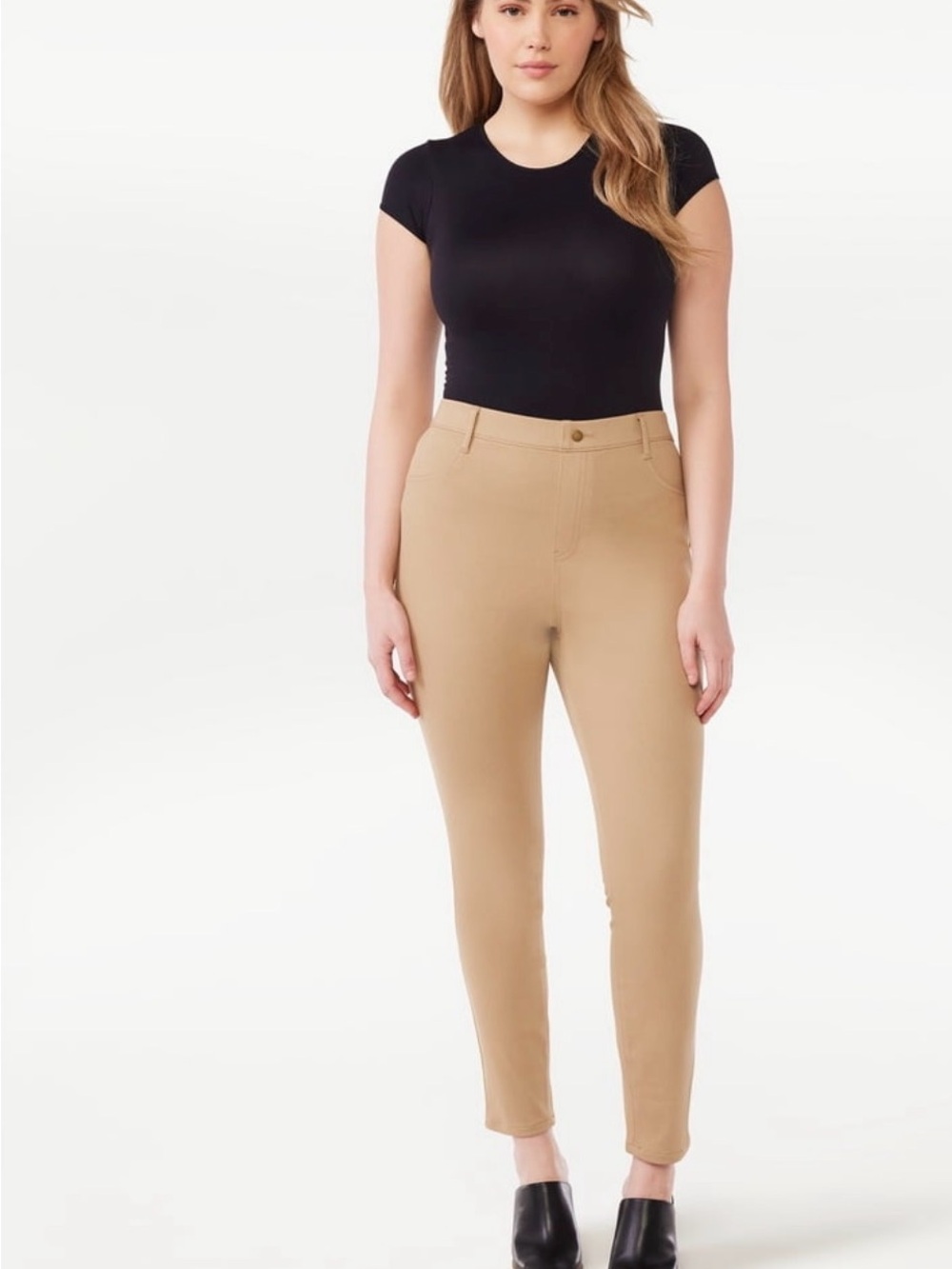 Time and Tru Tan Straight Leg Ponte Ankle Pants - Women